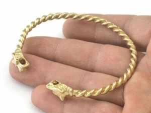 Dog Head Swirl Bracelet Raw Brass (64mm inner size - Adjustable ) with hole 3160 - Picture 1 of 3
