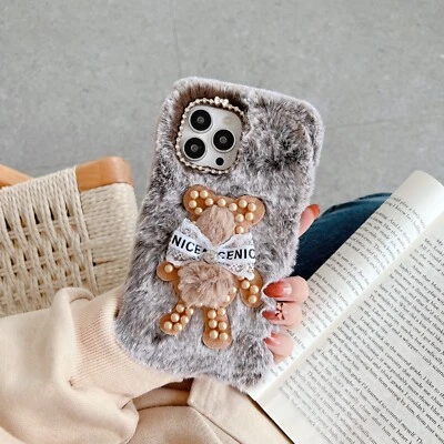 Funda para iPhone Samsung linda carcasa de felpa de oso suave cálida a prueba de golpes cubiertas de teléfono Foto 1 de 4