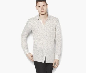 NUEVA CAMISA DE VESTIR DELGADA JOHN VARVATOS EE. UU. BLANCA FLORAL POPLIN BOTONES TALLA XL - Imagen 1 de 3