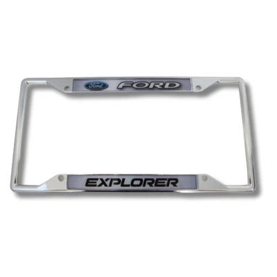 Marco de matrícula de acero inoxidable triple cromo logotipo Ford Explorer con licencia oficial Foto 1 de 2
