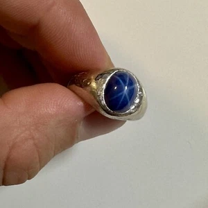 Vintage Signed 1940's 14k White Gold Star Sapphire Men's Ring - Picture 1 of 17