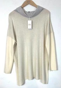 $248 Eileen Fisher Women's L Pearl Grey Wool Turtleneck Box Top Sweater NWT - Picture 1 of 10