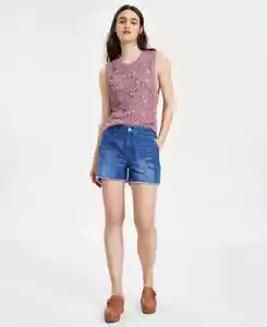Lucky Brand Cotton Mid-Rise Cargo Shorts Womens Size XL Blue Denim Elastic Waist - Picture 1 of 10