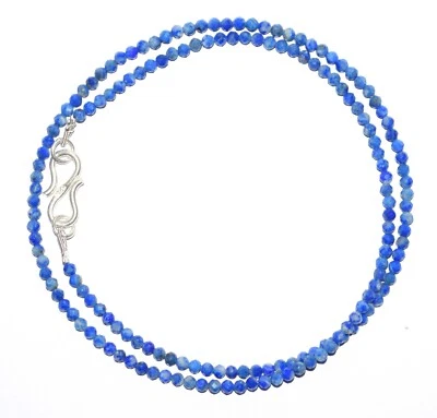 Blue Lapis Lazuli 宝石 3 毫米圆形刻面珠 14 英寸链项链 HJ-223 — 第 1/4 张图片