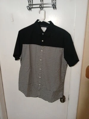 Cactus Man Ricky Singh Black Colorblock Striped Short Sleeve Slim Fit Large - Image 1 of 3