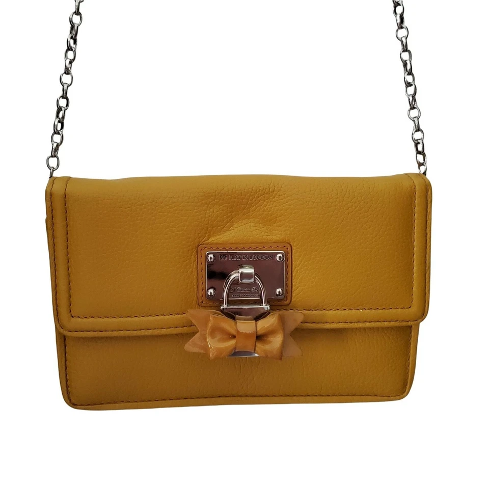 My Flat in London Small Mustard Yellow Leather Crossbody Clutch Purse - Image 1 of 4
