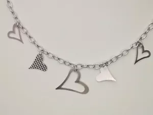"CABLE CHAIN WITH 5 DANGLING FANCY HEARTS" 14 kt. WHITE GOLD ( 18 Inch )- - Picture 1 of 5
