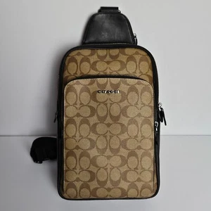 Authentischer Coach Ethan Herren Sling Pack beschichteter charakteristischer Leder Rucksack schön! - Bild 1 von 21