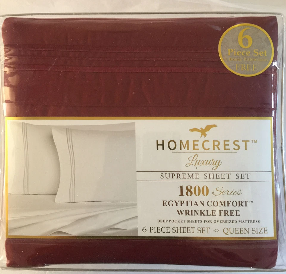 Conjunto de Lençóis Homecrest Queen Size 6 Peças Conforto Egípcio Luxo Sem Rugas Novo - Imagem 1 de 4