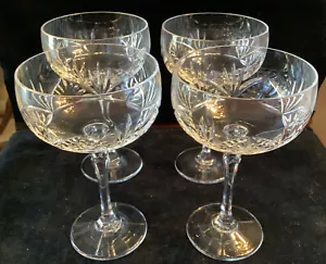 Set Of Four Crystal Champagne Flutes Or High Stem Sherbets Palm And Sheaf - Picture 1 of 10