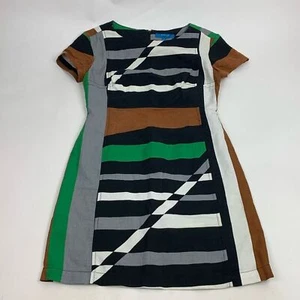 Derek Lam Linen Dress Size 4 Short Cap sleeve Zip up Geometric Multicolor Earthy - Picture 1 of 14