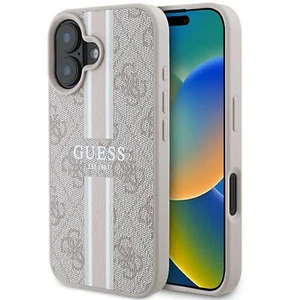 GUESS Apple iPhone 16 Hardcase Hülle 4G Streifen Design MagSafe Pink - Picture 1 of 8