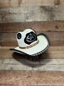 Kid's White Western Cowboy Hat Black Brim Sombrero Vaquero para Ninos Sebastian - Picture 1 of 12