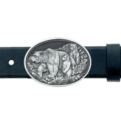 Hebilla de cinturón de peltre Heritage 3 grizzlies ovalada con caja de regalo Foto 1 de 4