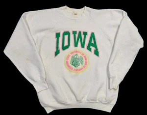 Vtg University Of Iowa Sweatshirt Pullover Crewneck 90s FOTL USA White Adult XL - Foto 1 di 11