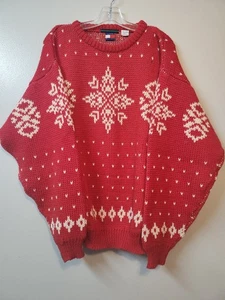 Vintage 1989's Tommy Hilfiger 100% Wool Sweater Red Christmas Snowflake SZ L - Picture 1 of 11