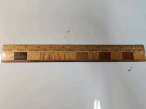 Vintage Wood Ruler Treasure Chest Types of Wood RARE Metal Edge 12" Measure - Picture 1 of 4