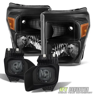 2011-2016 Ford F250 F350 SuperDuty SD Black Headlights+Smoke Fog Lights w/Switch - Image 1 of 4