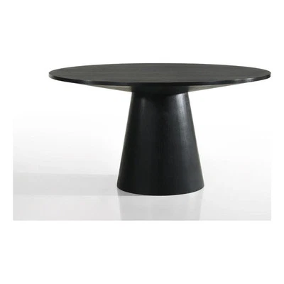 Mesa de Comedor Redonda Contemporánea Jaspe Ébano Madera Negra 47"W con Base de Pedestal Foto 1 de 4