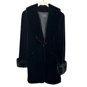 Cappotto midi donna Dana Buchman nero misto seta velluto pelliccia sintetica 10 - Foto 1 di 6