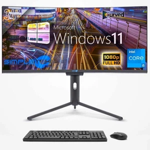 All in One i5 34" Curved FHD 60Hz Win11 8GB 120GB Computer Editing PC Gaming - Picture 1 of 10