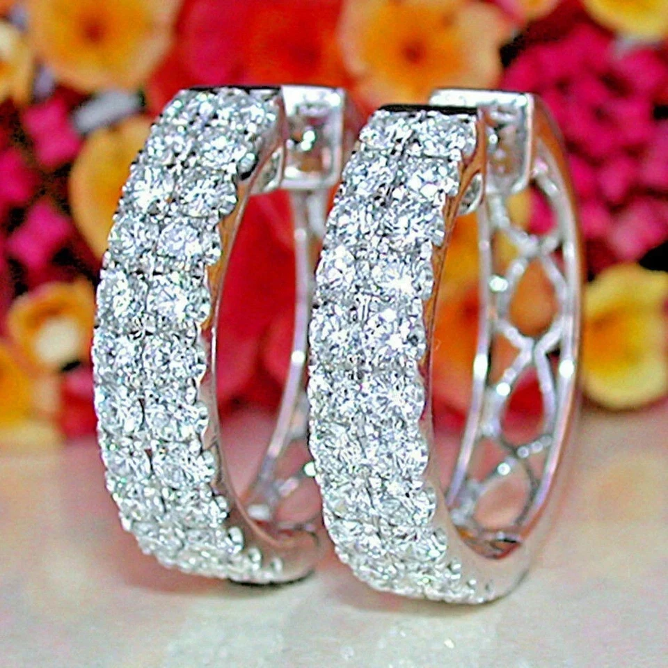 1.50ct Round Lab Created Diamond 14K White Gold Plated Huggie Hoop Earring Foto 1 de 1