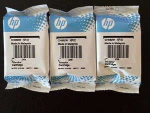 (3) New! HP61 Tri-Color Genuine Ink Cartridges; Sealed, Expired - June 2021 - Photo 1/6