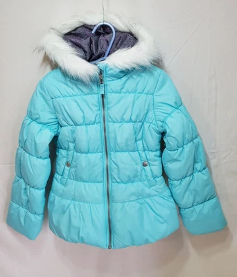 Weather Tamer Aqua girls coat  Faux Fur Trimmed Hood + Hat   ( Size ) M/10 - 12 - Image 1 of 4