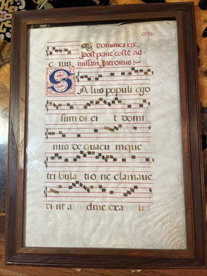 #2 Medieval Chant Latin Illuminated Manuscript Gregorian VELLUM 2 Sided 21 X14” - Image 1 of 4