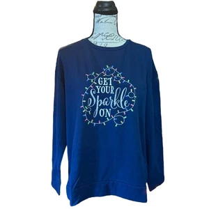Ellen Tracy Navy Blue Get Your Sparkle Christmas Light Shirt Medium - Bild 1 von 4