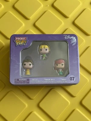 NUEVO Funko Disney 1.5” Pocket Pops! Juego de 3 piezas de caja de hojalata Belle Ariel Tinker Belle-NUEVO Foto 1 de 3