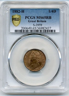 Gran Bretaña. Farthing. 1882-H PCGS MS65 RB  Foto 1 de 3