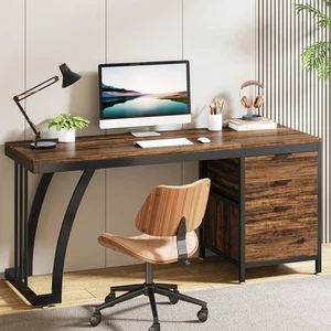 Computer Desk with 3 Drawers, 59-Inch PC Desk with Reversible Drawers, Indust... - Picture 1 of 8