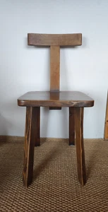 chaise brutaliste par Olavi Haninen bois sculpté design années 50 - Foto 1 di 6