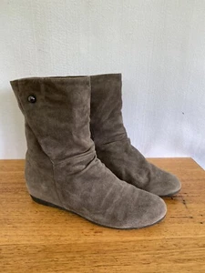 💥 EUNICE JACKSON Brown LEATHER wedge Heel Slouch Boots FLEECE LINED 41 10 - Picture 1 of 7