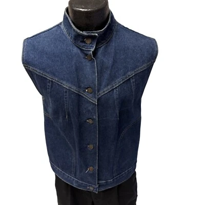 Винтажный 80 90-х Levis женщин INDIGO синий Jean без рукавов куртка рокер джинсовой ткани жилет S - Изображение 1 из 4