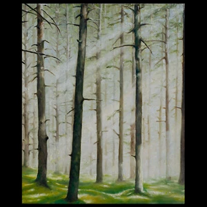 TROUPE OF TREES Original Oil Painting  13x16" - grove grass park sunbeam forest - Picture 1 of 8