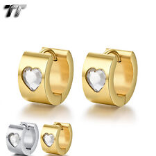 Quality TT Silver/Gold Stainless Steel Heart CZ Hoop Earrings (EH176) NEW
