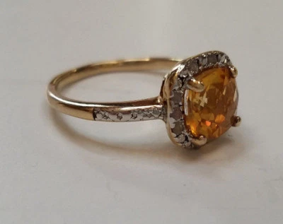 Anillo de diamantes para mujer de plata de ley 925 de oro de 18 quilates con piedras preciosas de citrino grande 6 3/4 NUEVO Foto 1 de 4
