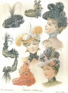 2 Paar viktorianische Drucke Damenhüte Spring Millinery The Delineator - Bild 1 von 2