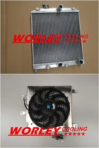 2 row Aluminum Radiator & Shroud for Honda Civic EK EG D15 D16 Inlet/Outlet 28mm - Imagen 1 de 12