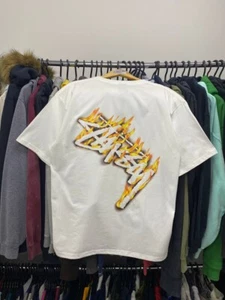 T-shirt Stussy nuova Flame logo baggy boxy rara bianca uomo XL - Foto 1 di 7