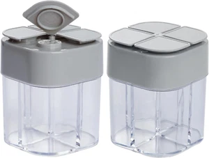 2 Pack 4 in 1 Spice Container Salt and Pepper Shaker Transparent Seasoning Shake - Picture 1 of 7
