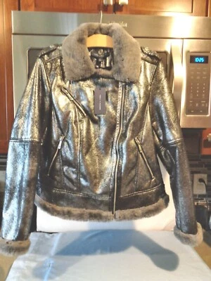 CHAQUETA AVIADOR TOMMY HILFIGER MUJER GRANDE BRILLANTE GRIS IMITACIÓN PIEL Foto 1 de 4