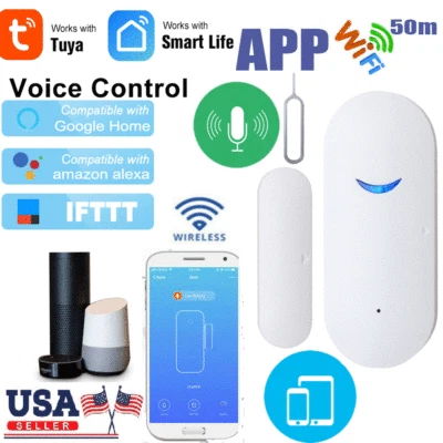 WIFI Smart Door Window Sensor Wireless Alarm Security For Tuya Alexa Google Home - Image 1 of 4