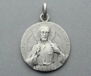 Antico ciondolo religioso francese in sterling, Maria e Gesù. Medaglia di Tricard. - Foto 1 di 5