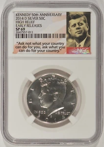 2014-D Kennedy 50th Anniversary Silver Half Dollar 50c High Relief NGC SP69 - Picture 1 of 4