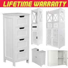 Bathroom Storage Cabinet Floor Standing Tallboy Unit W/ Shelves Cabinet White