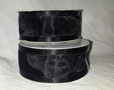 Lot/ 2 Rolls Nylon Ribbon Darker Edge Black Organza Ribbon 1.5" x 25 yds (x2) - Image 1 of 4