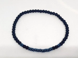 MENS BLACK ONYX & BLUE HEMATITE BEADED STRETCH BRACELET 21CM B098 - Picture 1 of 3